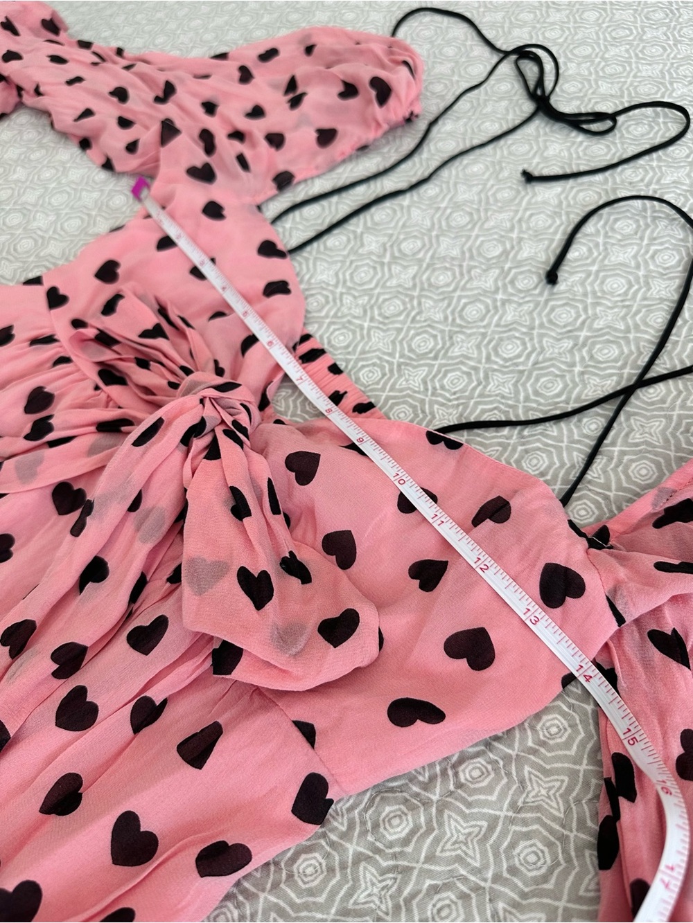 For Love & Lemons Tallulah Swing Mini Dress Silk Pink Hearts Coquette Size S - Picture 11 of 16